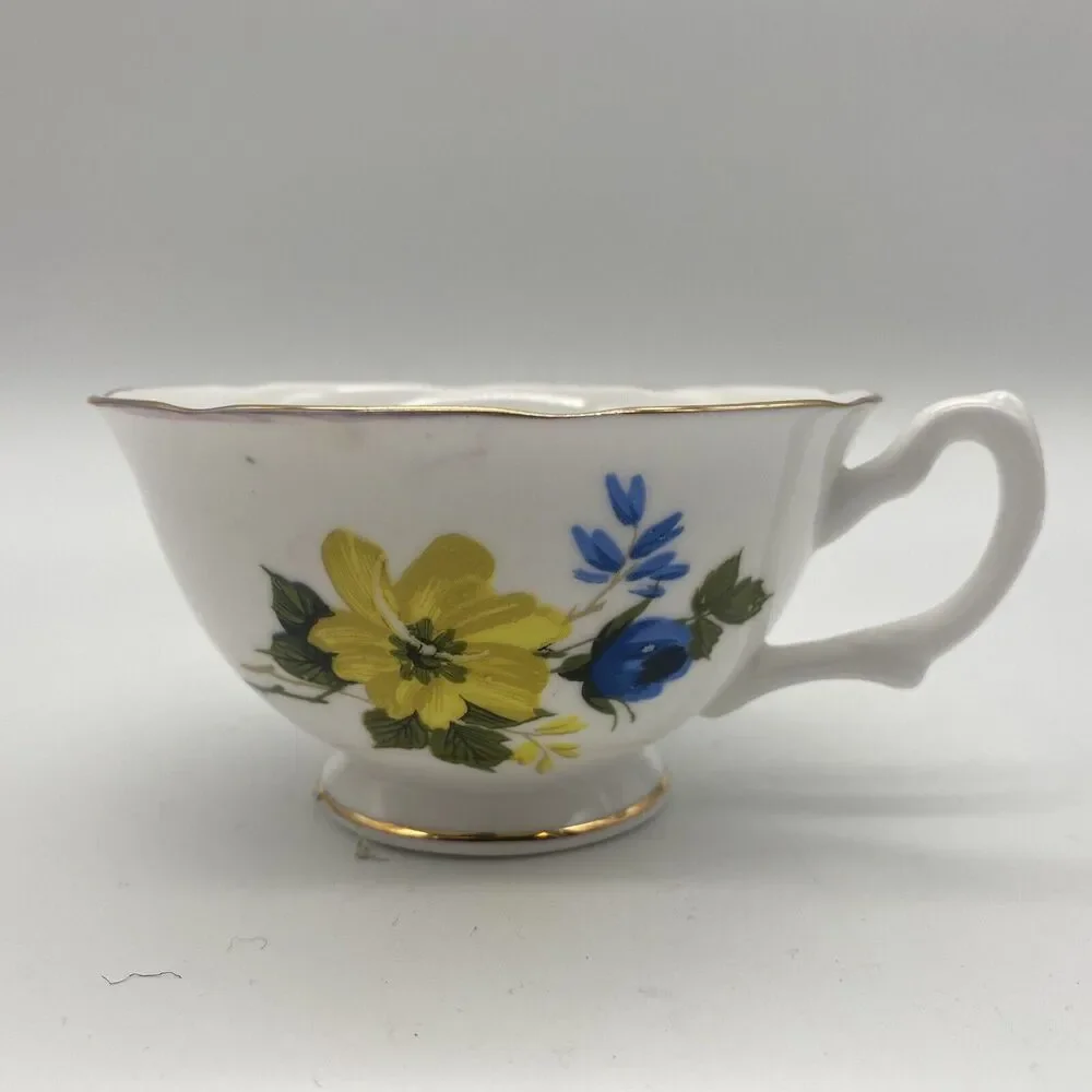 Royal Grafton Bone Chine Blue & Yellow Floral  Tea Cup Saucer Set